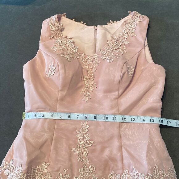 Women’s Pink Chiffon Dress Floral Detail Zip Up Back Matching Jacket Size L NWOT - Picture 11 of 12